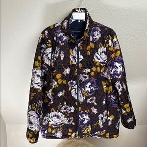 Lands' End Purple,white & gold Quilted Jacket w/zip front. Size 1X (16W-18W)